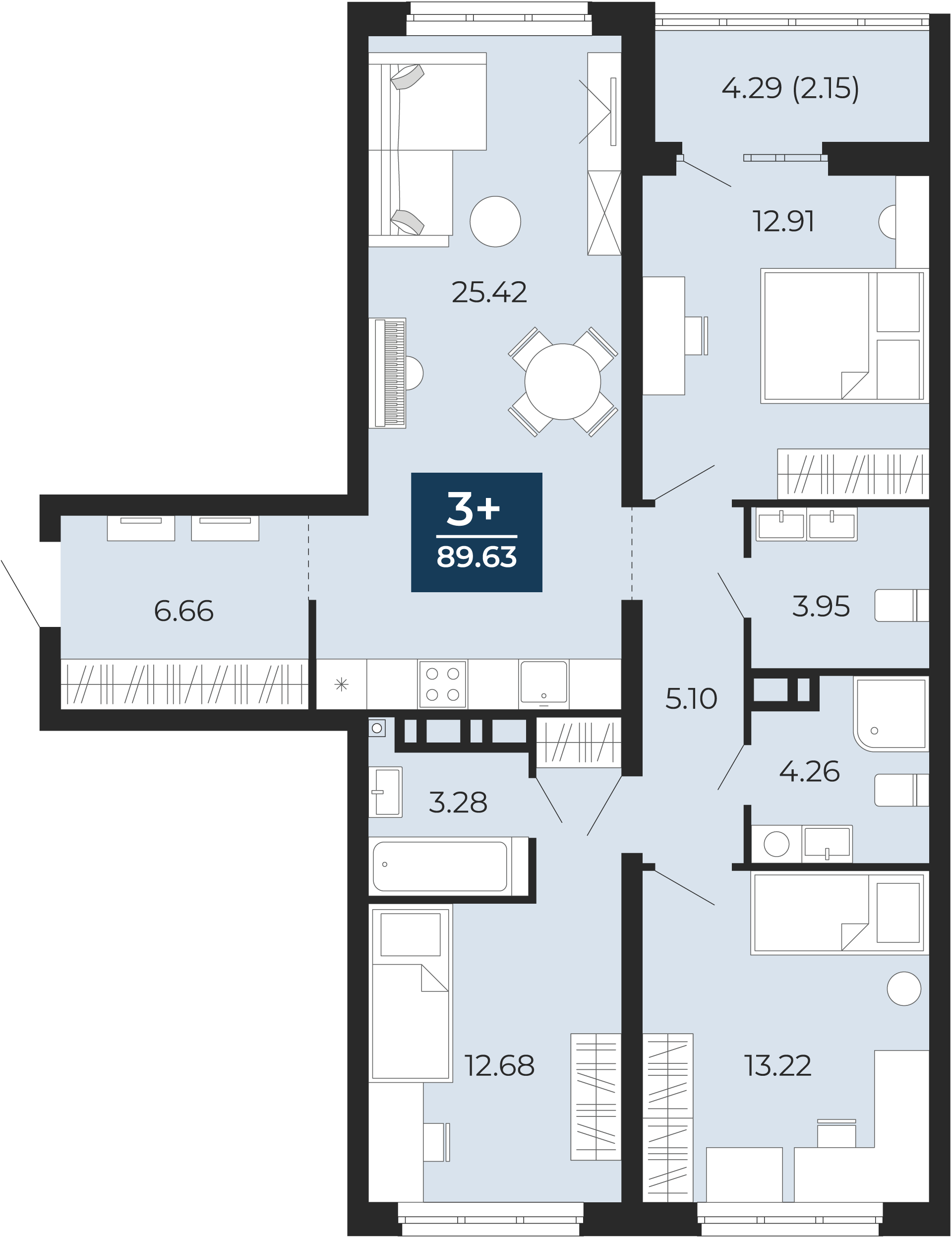 Квартира № 40, 3-комнатная, 89.63 кв. м, 9 этаж, проект «Никольский»,  корпус ГП-56 по цене 7 600 000 ₽ от застройщика «ЭНКО»