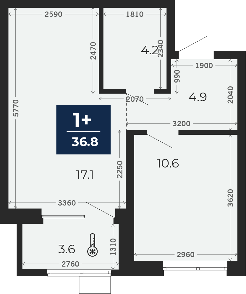 Квартира № 180, 1-комнатная, 41.2 кв. м, 24 этаж