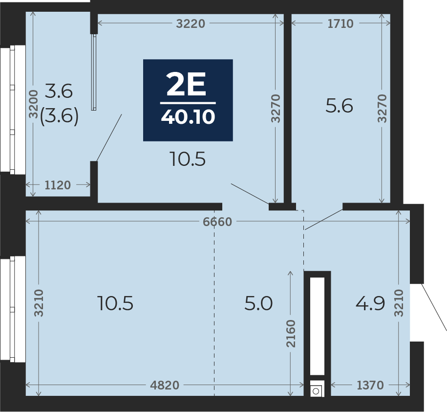 Квартира № 214, 2-комнатная, 40.1 кв. м, 14 этаж