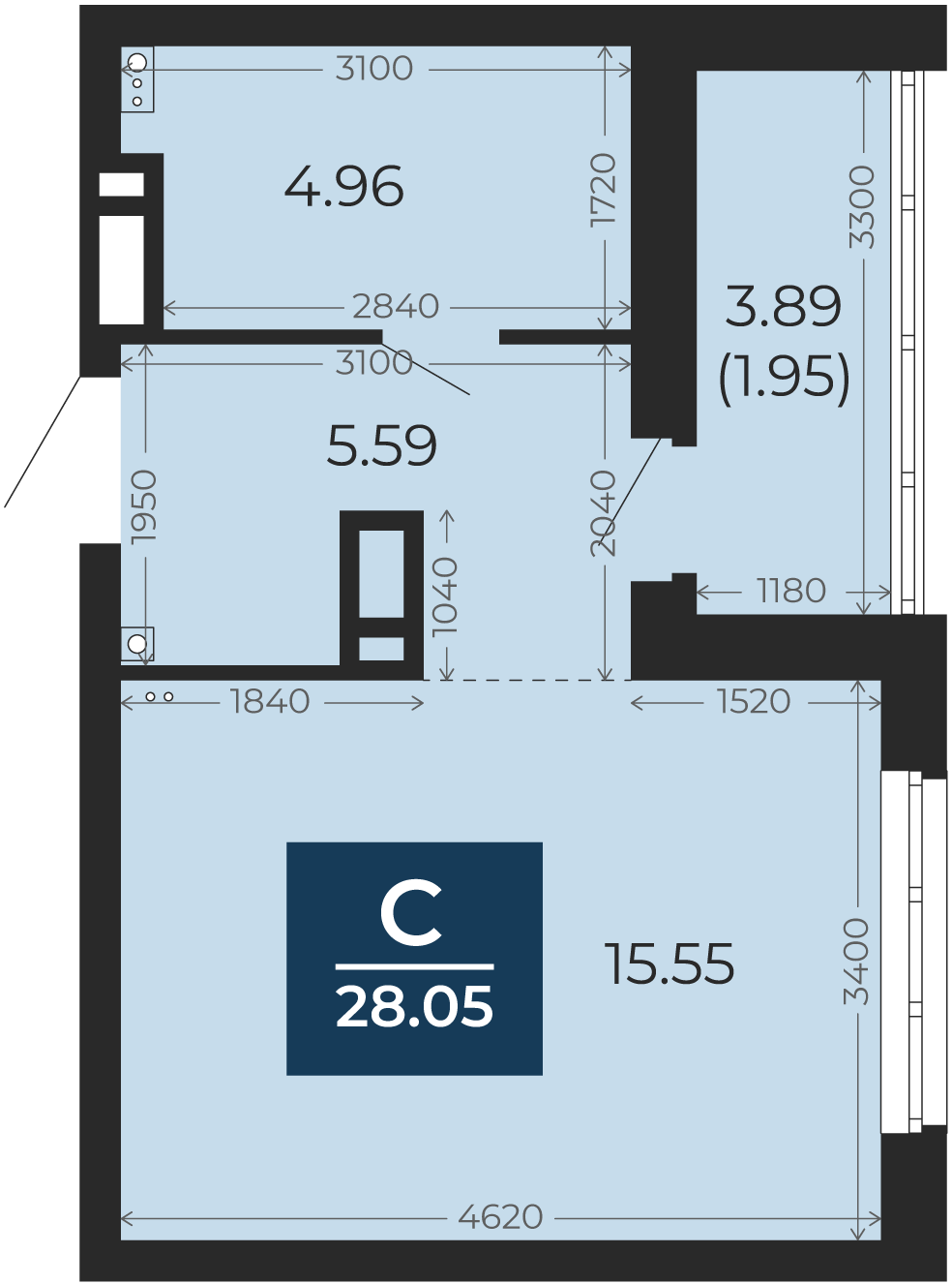 Квартира № 113, Студия, 28.05 кв. м, 11 этаж