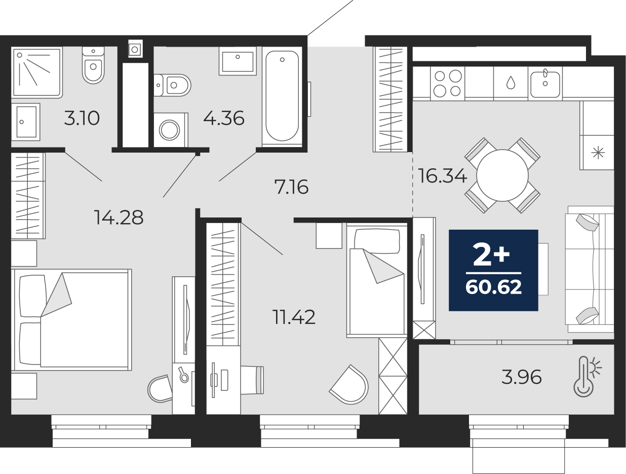 Планировка: Формат уточняется 60.6 м² в ЖК Мириады, Мыс