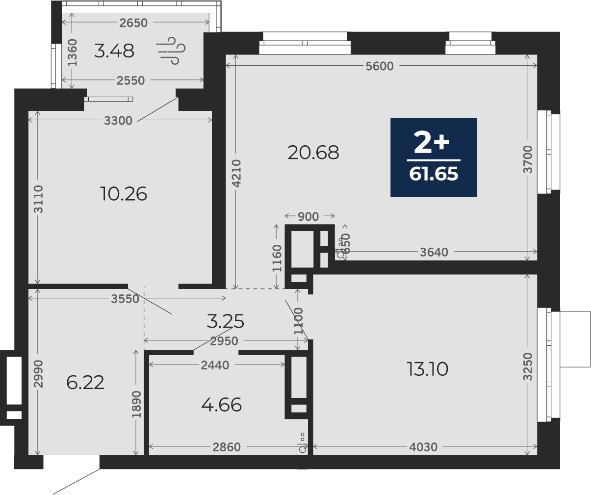 Квартира № 51, 2-комнатная, 59.21 кв. м, 8 этаж
