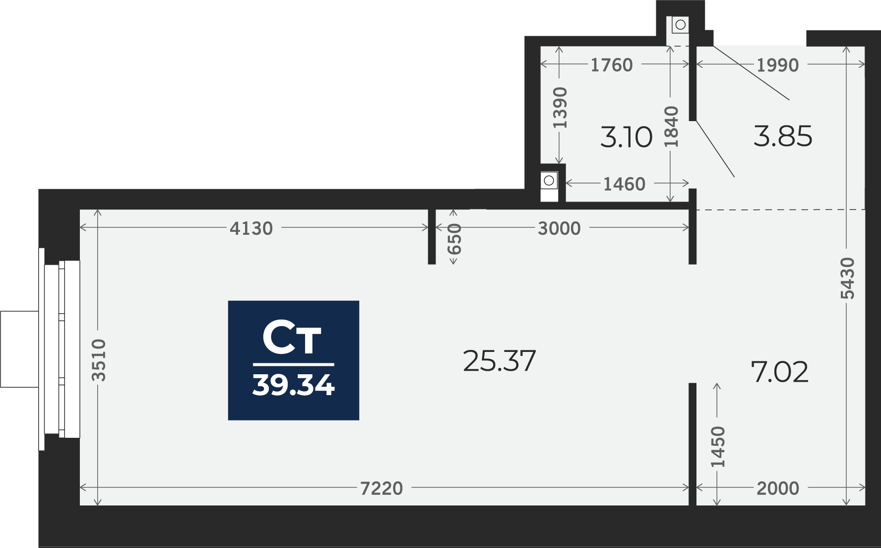 Квартира № 187, Студия, 39.34 кв. м, 13 этаж