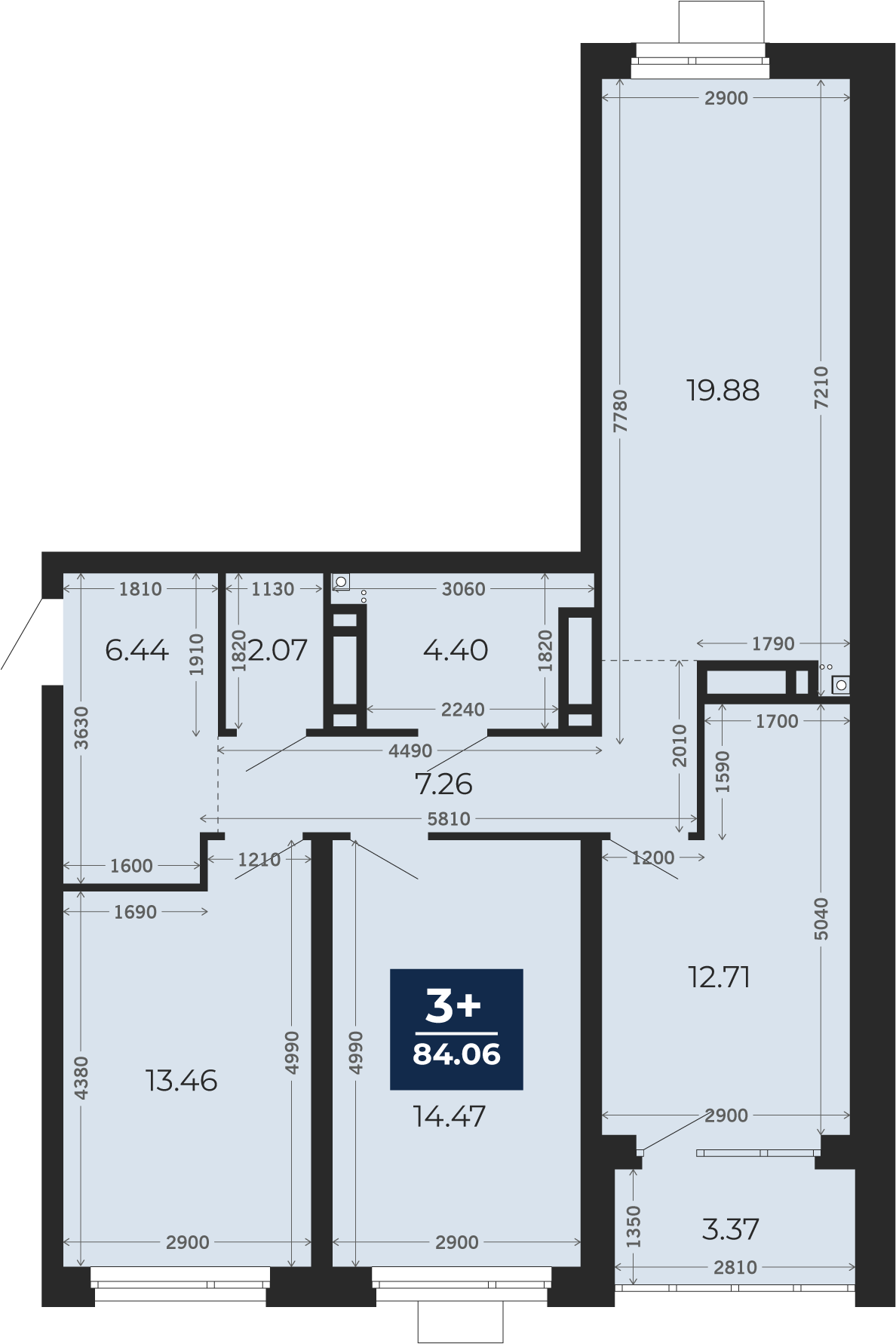 Квартира № 245, 3-комнатная, 82.38 кв. м, 14 этаж
