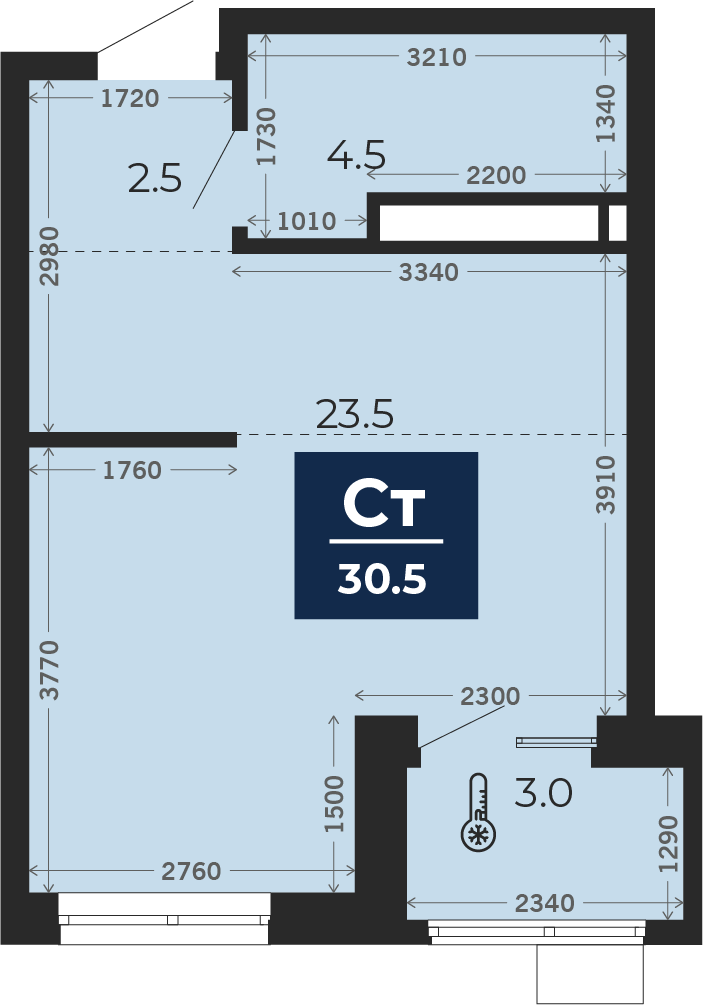 Квартира № 173, Студия, 33.9 кв. м, 23 этаж