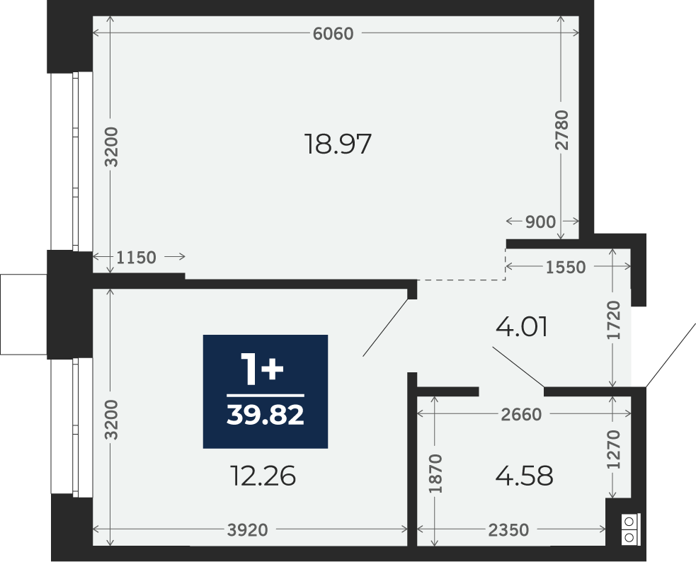 Квартира № 68, 1-комнатная, 39.82 кв. м, 1 этаж