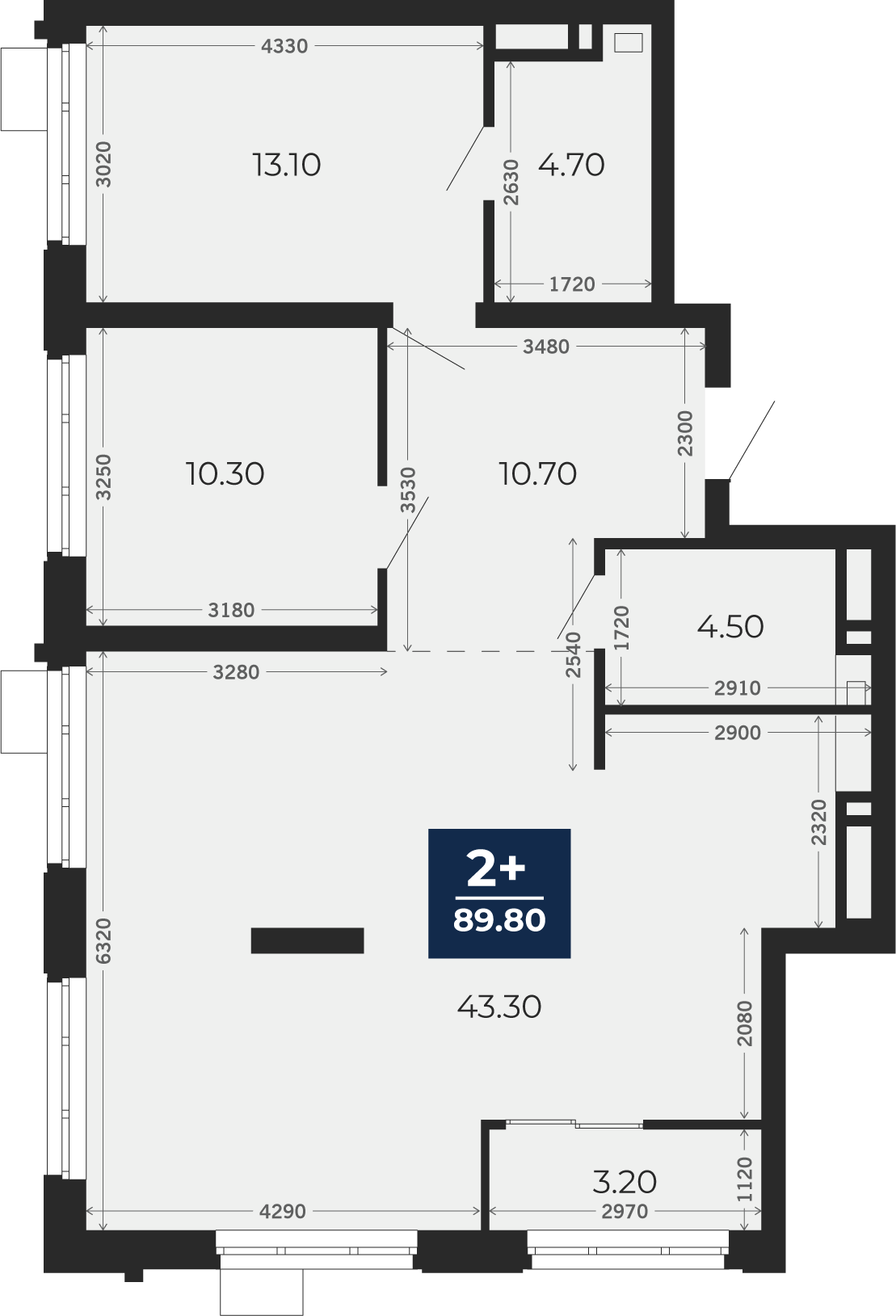 Квартира № 111, 2-комнатная, 89.8 кв. м, 4 этаж