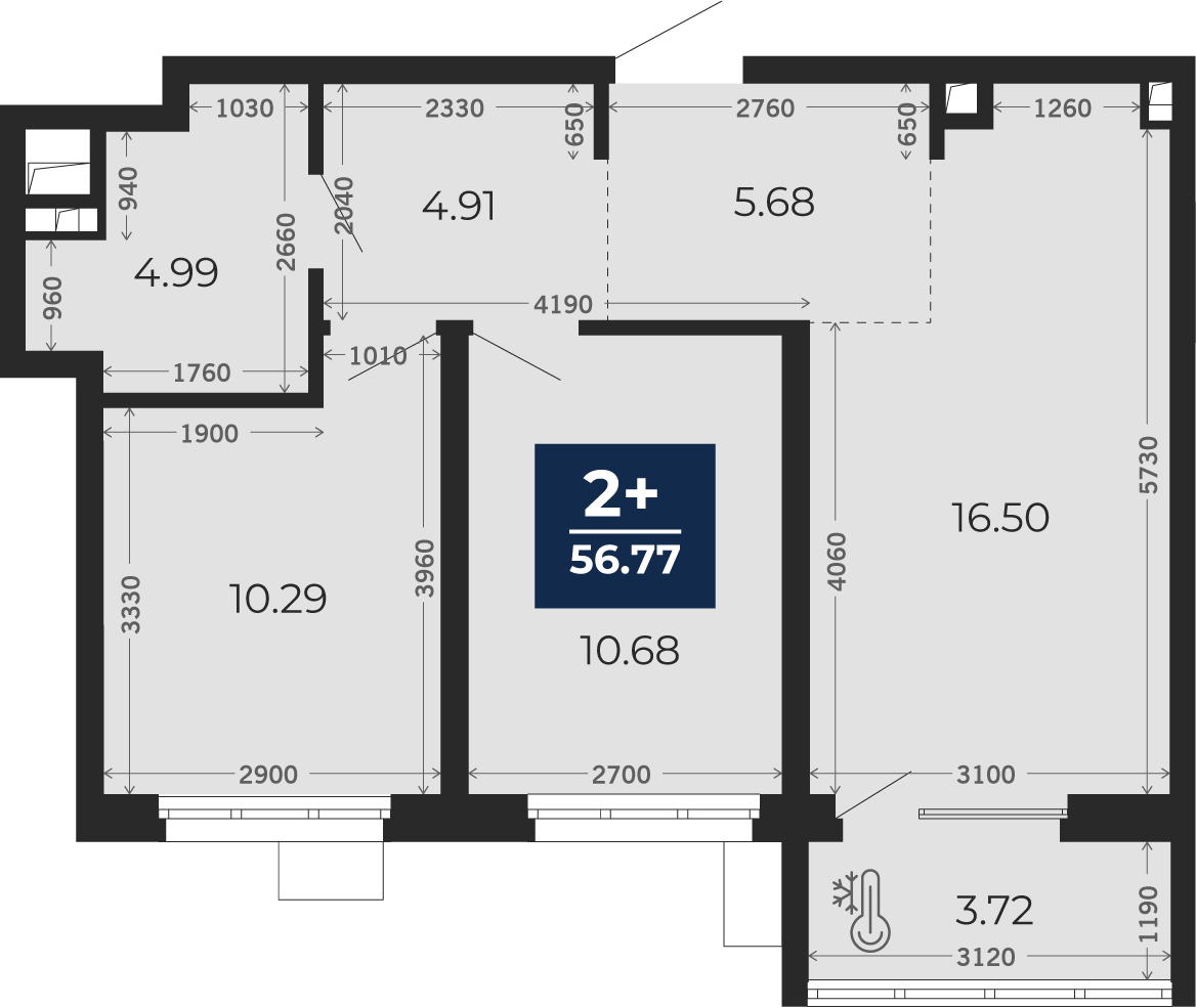 Квартира № 4, 2-комнатная, 54.91 кв. м, 2 этаж