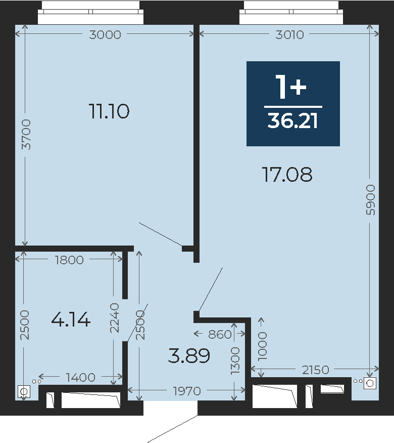 Квартира № 314, 1-комнатная, 36.21 кв. м, 24 этаж