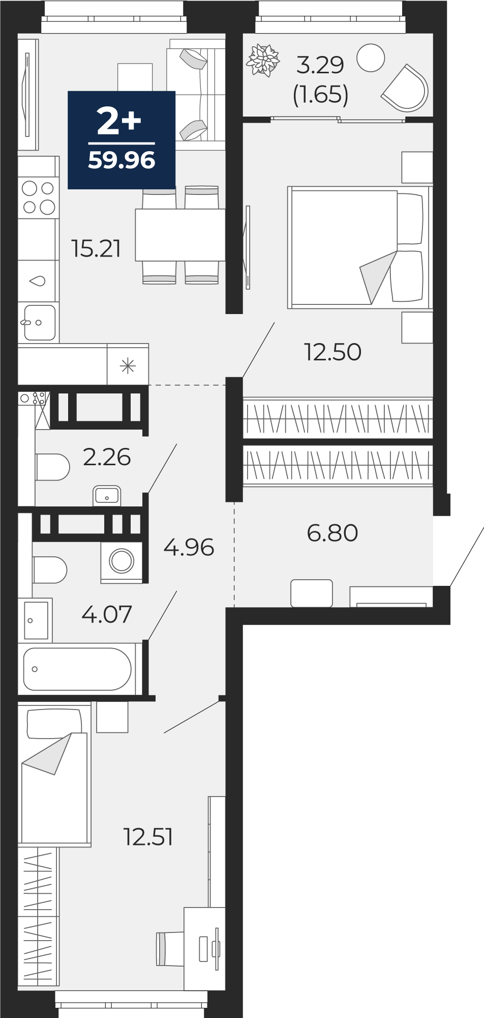 Квартира № 181, 2-комнатная, 59.96 кв. м, 17 этаж, проект «Беринг», корпус  ГП-73 по цене 6 620 000 ₽ от застройщика «ЭНКО»