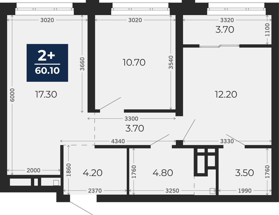 Квартира № 270, 2-комнатная, 60.1 кв. м, 4 этаж