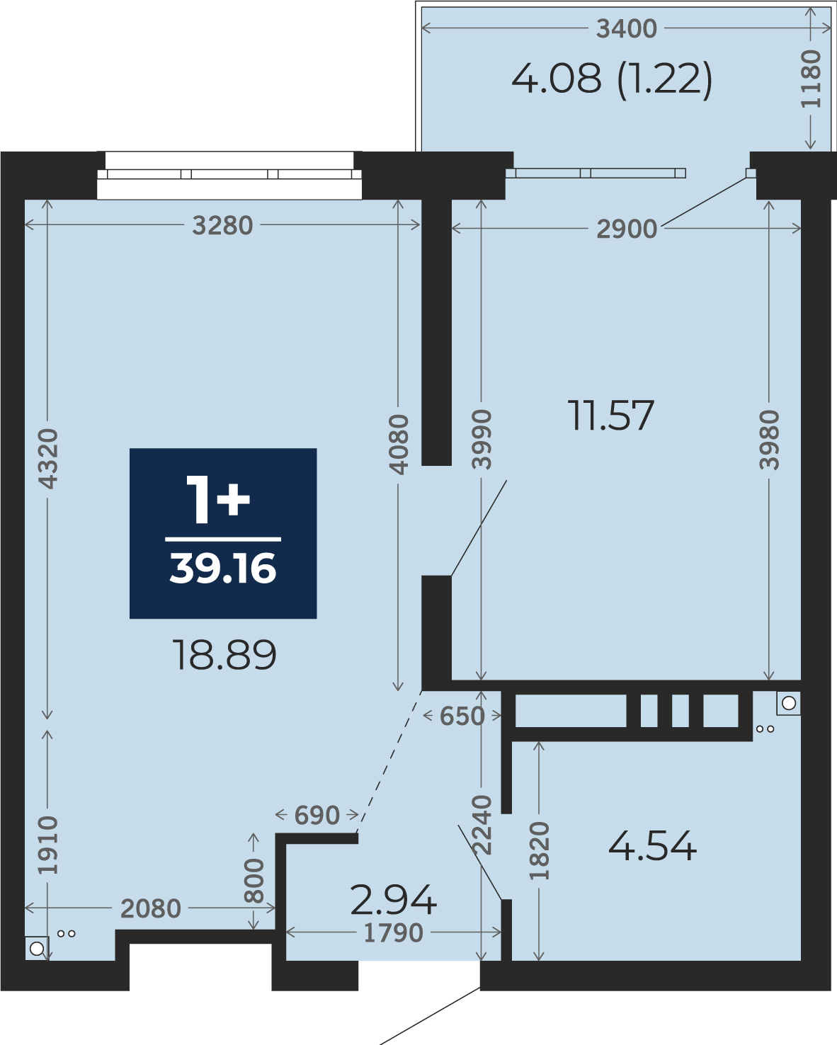 Квартира № 237, 1-комнатная, 41.99 кв. м, 20 этаж