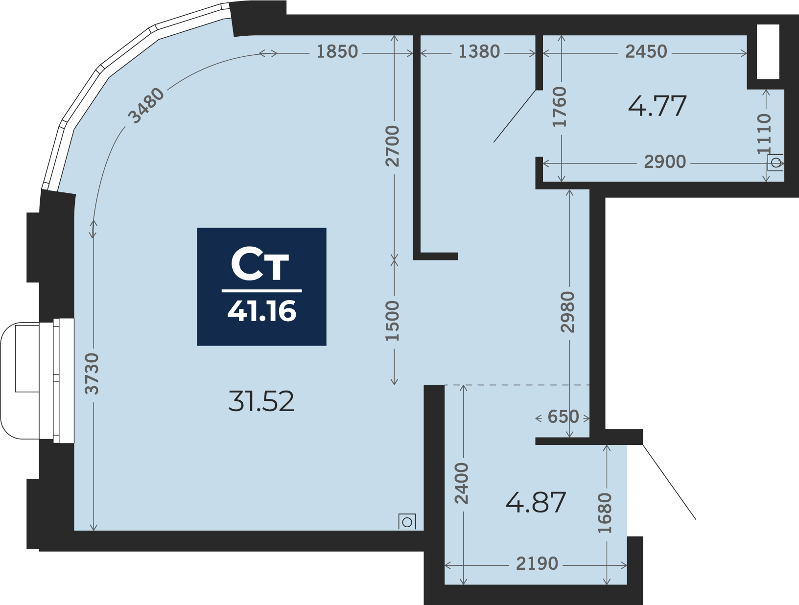 Квартира № 292, Студия, 41.16 кв. м, 2 этаж