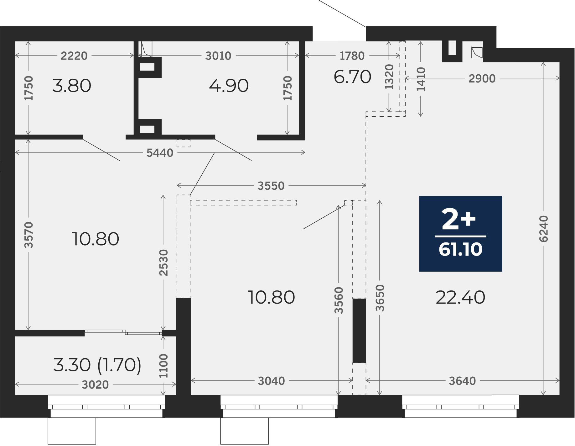 Квартира № 4, 2-комнатная, 61.1 кв. м, 2 этаж