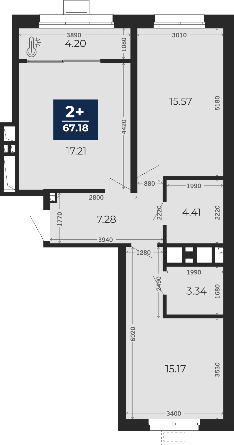Квартира № 356, 2-комнатная, 67.18 кв. м, 10 этаж