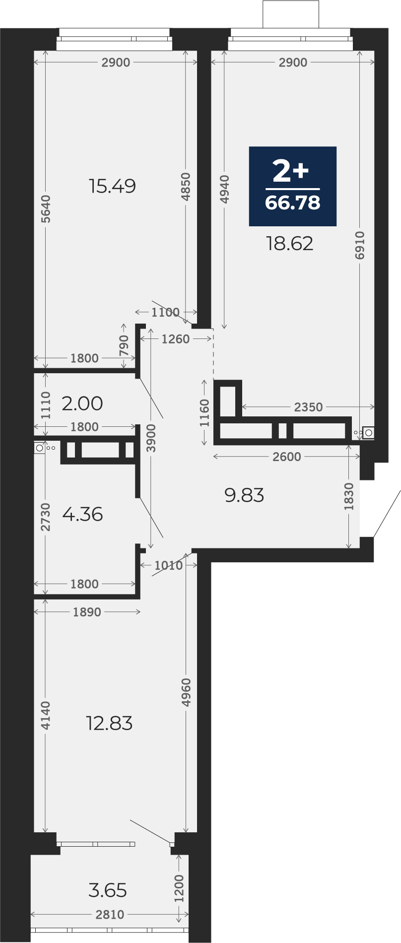 Квартира № 149, 2-комнатная, 66.78 кв. м, 5 этаж