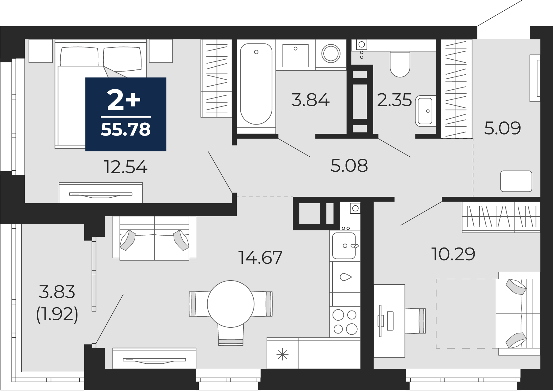 Планировка: Формат уточняется 57.7 м² в ЖК Прео, Тюменская слобода