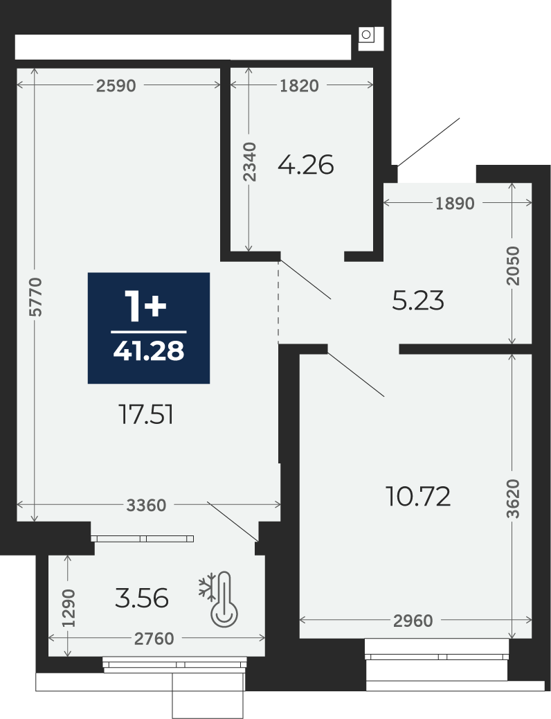 Квартира № 4, 1-комнатная, 41.28 кв. м, 2 этаж