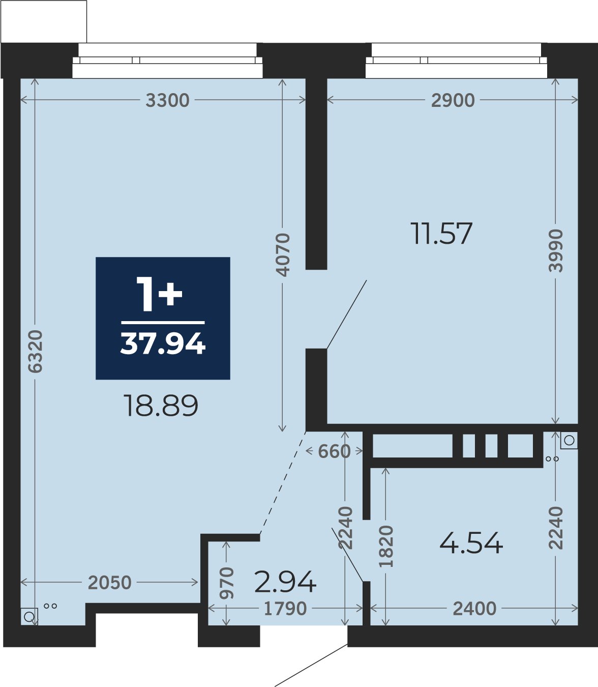 Квартира № 164, 1-комнатная, 37.94 кв. м, 22 этаж