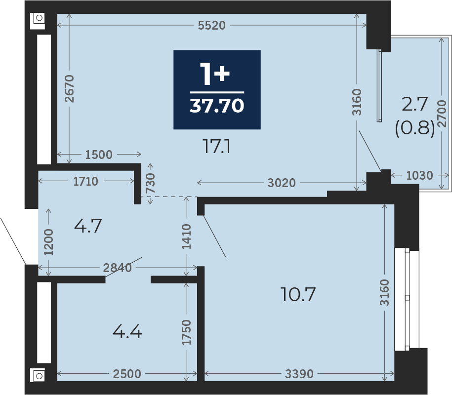 Квартира № 358, 1-комнатная, 37.7 кв. м, 15 этаж