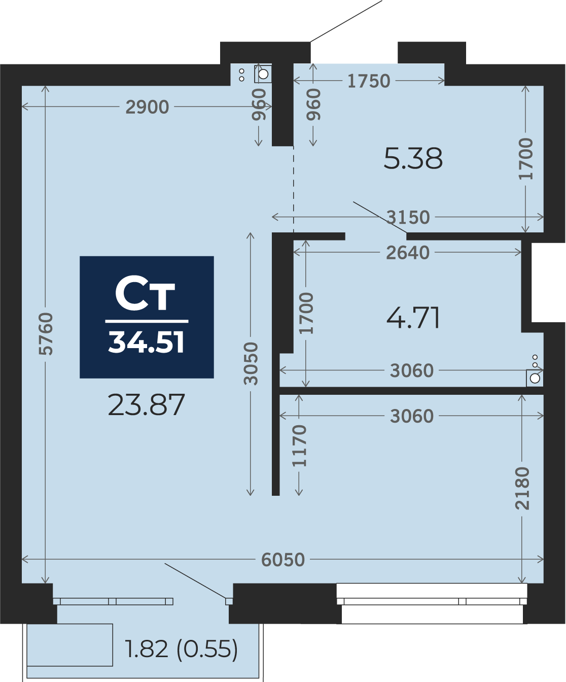 Квартира № 367, Студия, 34.51 кв. м, 8 этаж