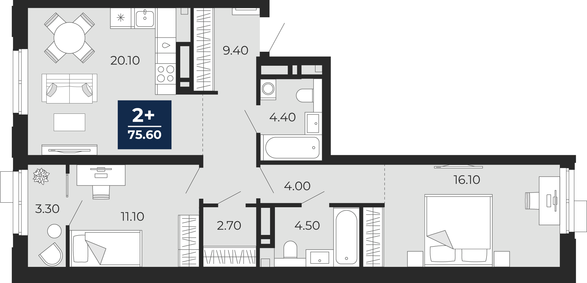 Планировка: Формат уточняется 75.6 м² в ЖК Айвазовский, 5-й Заречный