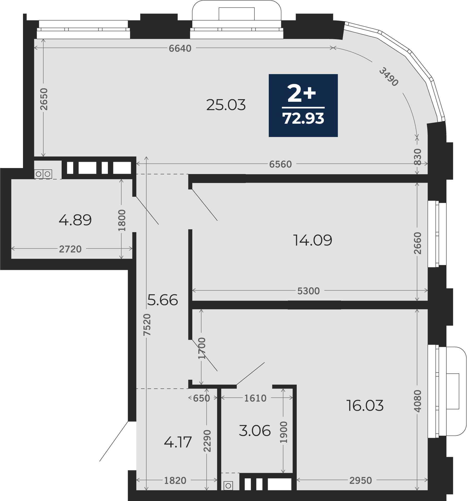 Квартира № 404, 2-комнатная, 72.93 кв. м, 4 этаж