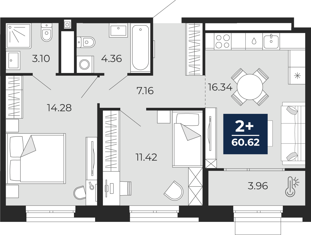 Планировка: Формат уточняется 60.6 м² в ЖК Мириады, Мыс