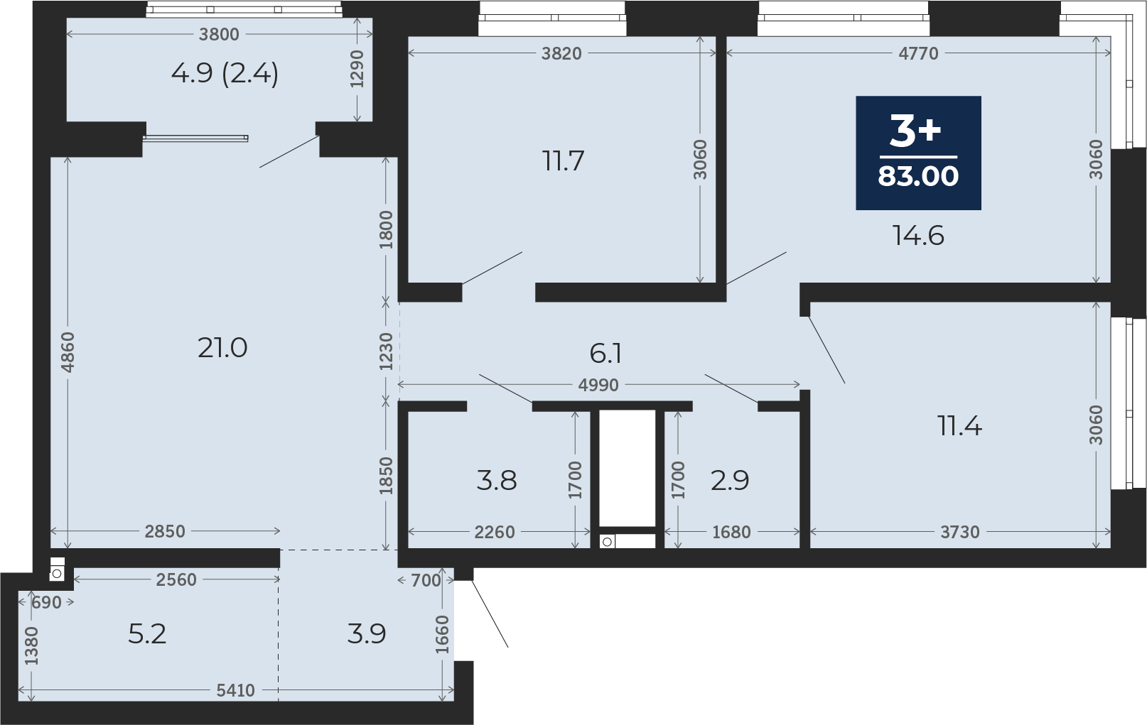 Квартира № 25, 3-комнатная, 83 кв. м, 5 этаж