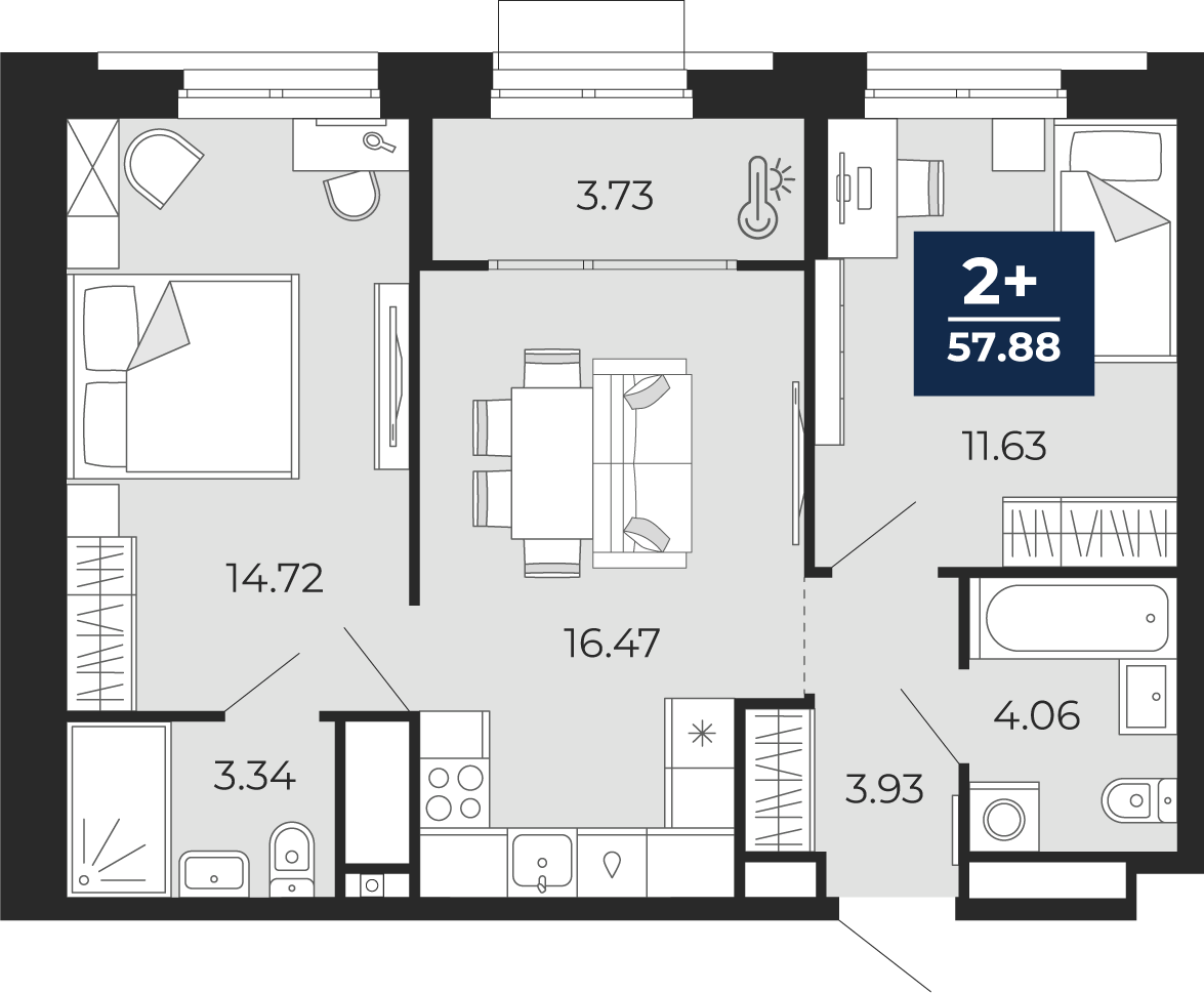 Планировка: Формат уточняется 57.9 м² в ЖК Мириады, Мыс
