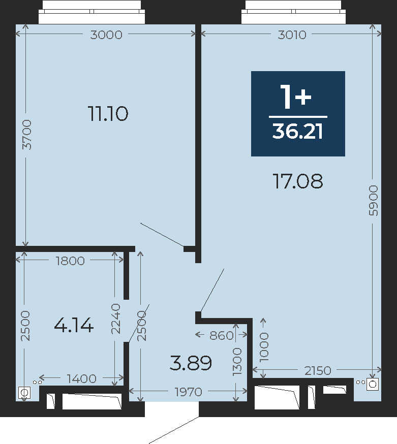 Квартира № 188, 1-комнатная, 36.21 кв. м, 15 этаж
