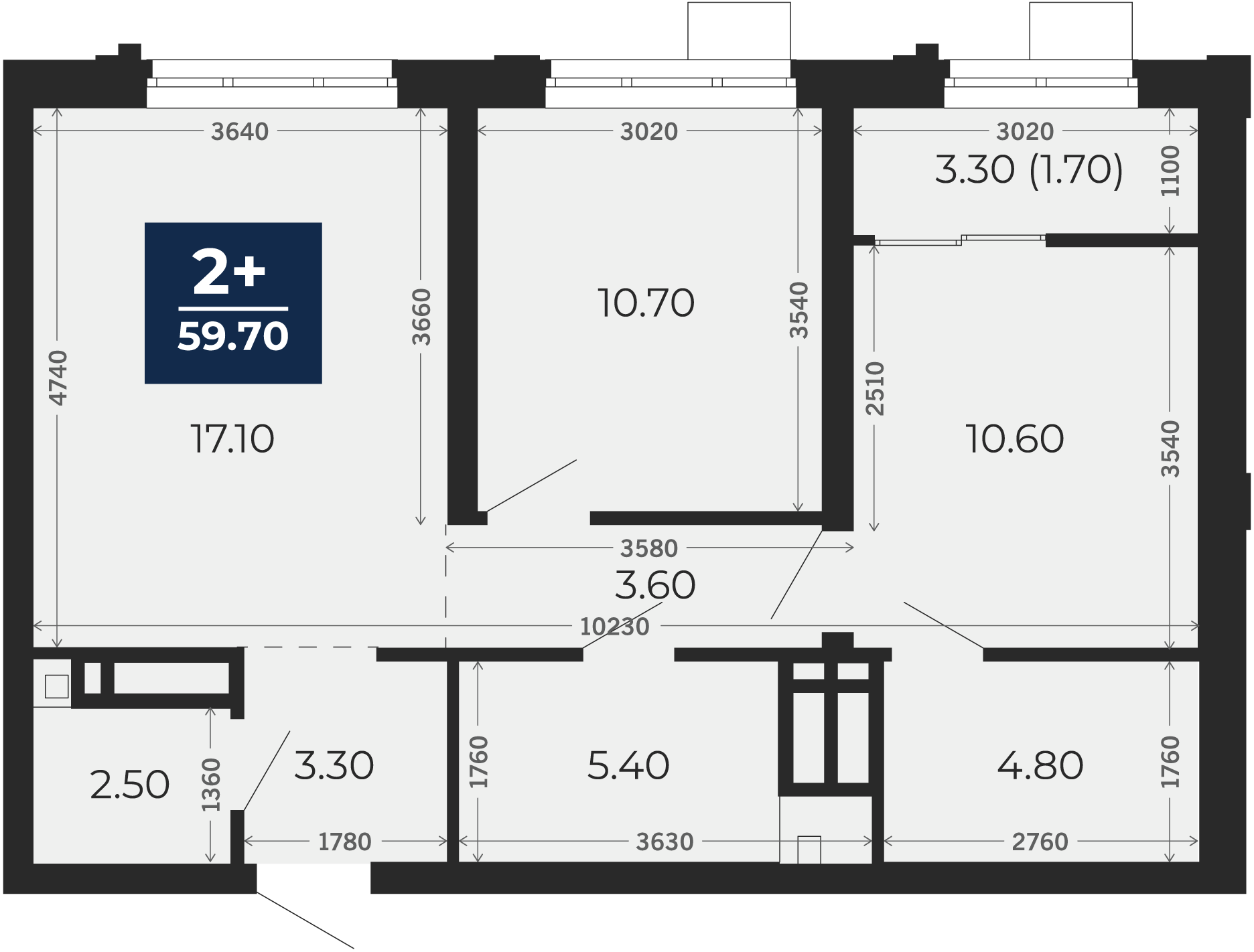 Квартира № 227, 2-комнатная, 59.7 кв. м, 20 этаж