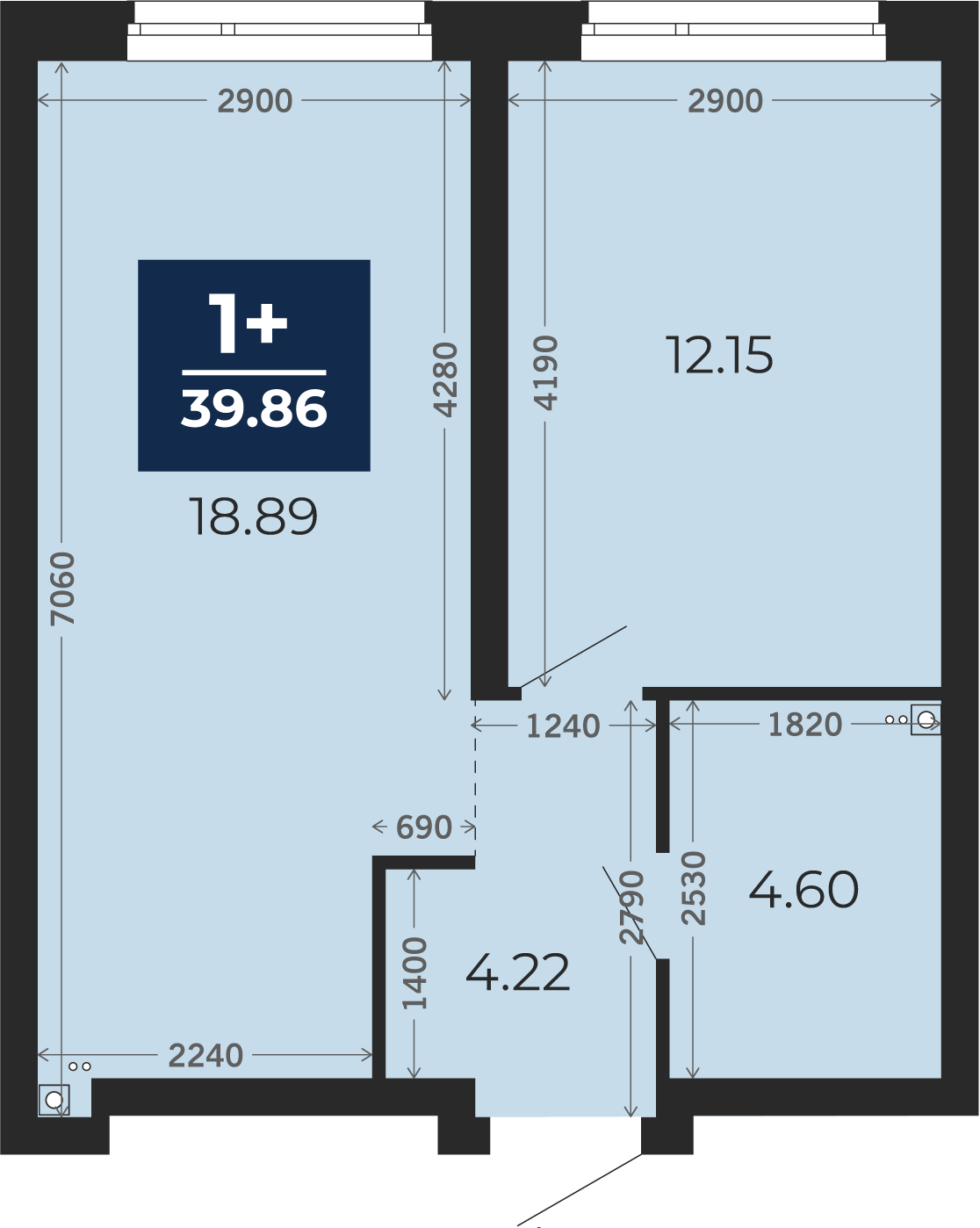 Квартира № 116, 1-комнатная, 39.86 кв. м, 1 этаж