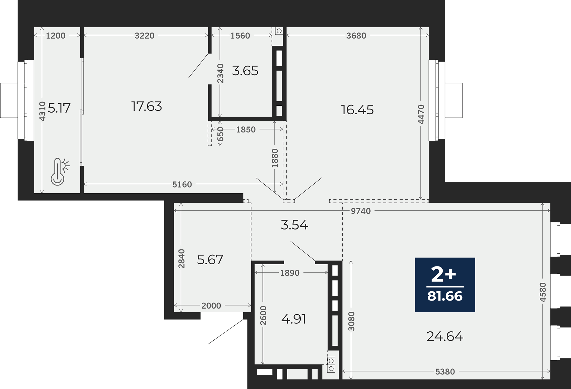 Квартира № 463, 2-комнатная, 81.66 кв. м, 3 этаж