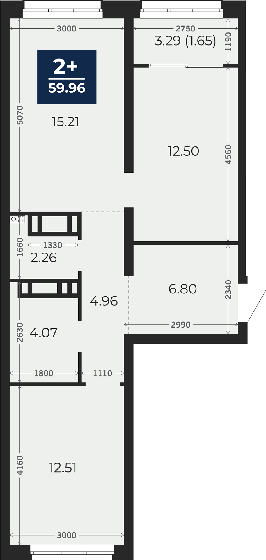 Квартира № 167, 2-комнатная, 59.96 кв. м, 15 этаж