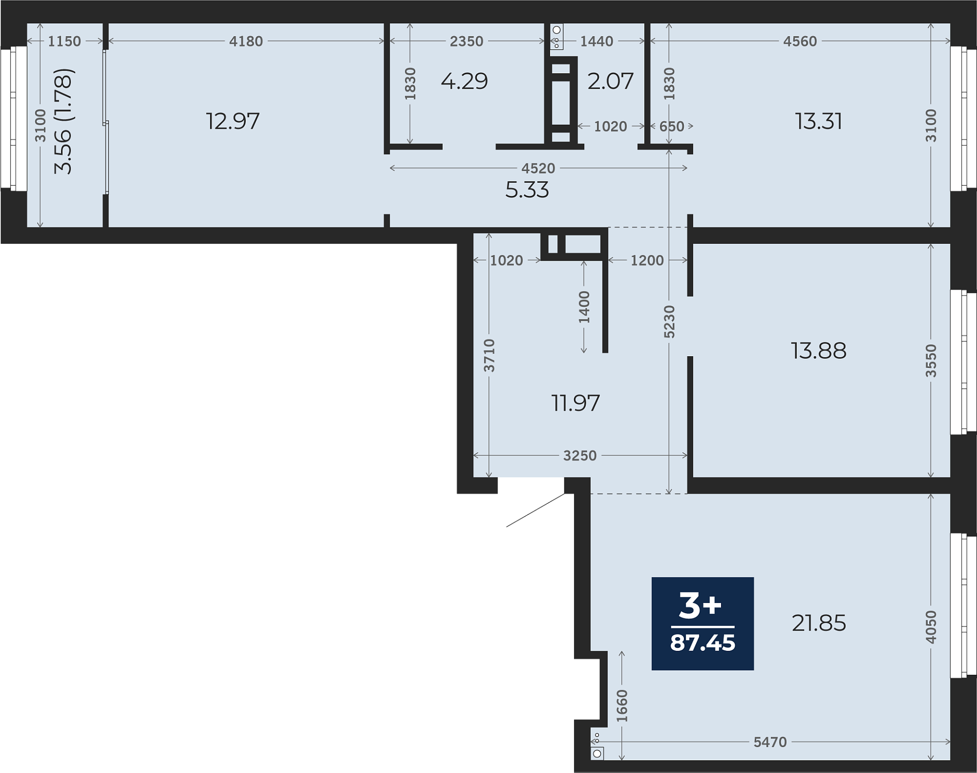 Квартира № 98, 3-комнатная, 89.23 кв. м, 10 этаж