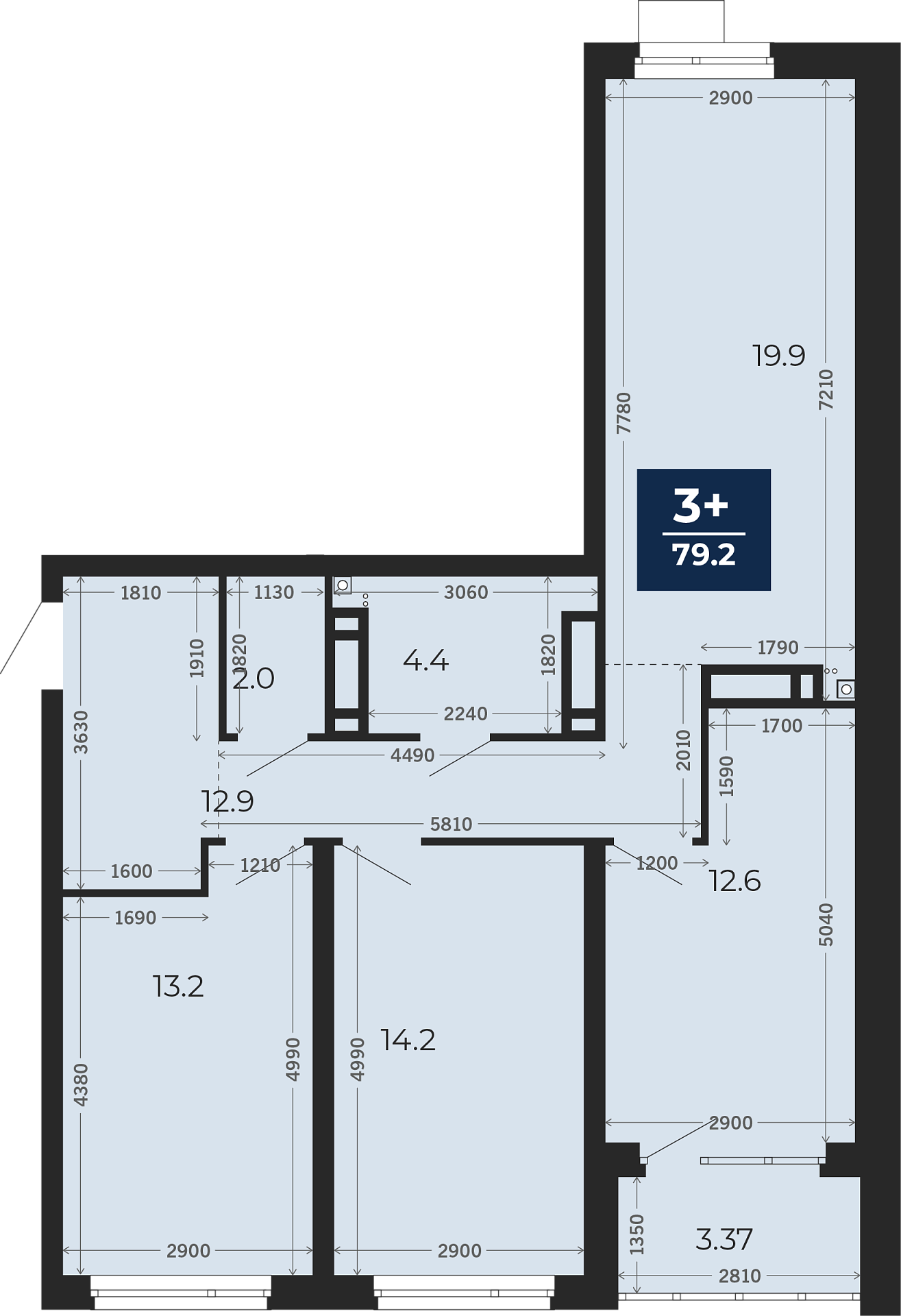 Квартира № 245, 3-комнатная, 84.06 кв. м, 14 этаж